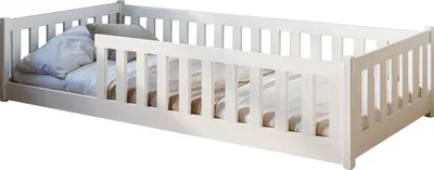Produktbild von Kinderbett Bodenbett 90x200 cm mit Rausfallschutz & Lattenrost in weiß Mädchen Jungen Bett Jugendbett Einzelbett 90x200 cm von 4. bis 18. Lebensjahr