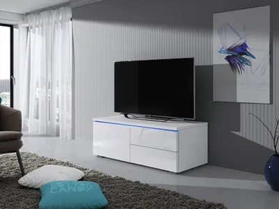 Obrázok produktu pre Televízny stolík s LED osvetlením FERNS 11 - biely / lesklý biely, ľavý