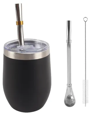 Mate-Becher 340 ml, doppelwandig Edelstahl mit Trinkhalm und Bürste