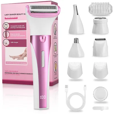 Produktbild von Rasierer Damen 5-in-1 Epilierer Damen Intimrasierer für Frauen USB-Aufladung Damenrasierer Elektrisch mit Digitaler Anzeige Damen Rasierer für Körper Lila