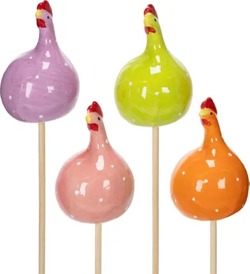 Produktbild von Hühnerstecker Keramik für Tischdeko und Blumenarrangements, 4 Stück