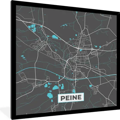 Produktbild von MuchoWow® Gerahmtes Poster Karte - Peine - Blau - Stadtplan - Deutschland 40x40 cm - Poster mit Schwarzem Bilderrahmen Wandposter Rahmen Foto Bilder - Mit Rahmen - Wanddekoration Schlafzimmer