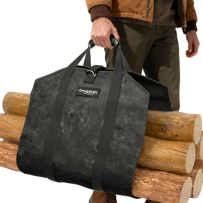 Immagine prodotto di Borsa per legna da ardere, 46x56 cm, cotone cerato, nera, impermeabile, robusta