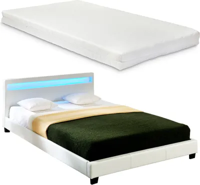 Obrázek produktu pro LED designová čalouněná postel + matrace 160 x 200 cm umělá kůže bílá postel CORIUM