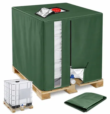 Produktbild von IBC Container Abdeckung 1000L, 420D Oxford Schutzhaube mit UV-Schutz, wasserdichte IBC Wassertank Abdeckung mit Sichtfenster für Regenwasser