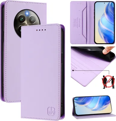 Produktbild von Lederhülle für Realme 13 4G/Realme 12+/Realme Narzo 70 Hülle Flip Brieftasche Kartenfächern Ständer Schutzhülle Violett