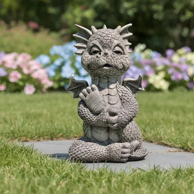 Produktbild von Gartenfigur Gartendrache - Modell macht Yoga - Fantasy Figur Deko Drache Garten