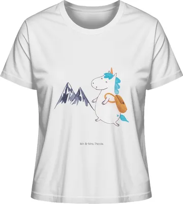Produktbild von Mr. & Mrs. Panda Baumwoll T-Shirt Damen Einhorn Bergsteiger Größe S - Weiß - Geschenk, Sommershirt, Abenteuer, Unicorn, Weltenbummler, Shirt Mit Print, Einhörner, Urlaub