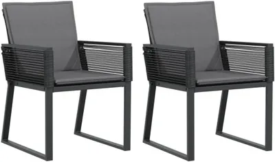 Produktbild von 2er-Set schwarze Gartenstühle aus Poly-Rattan mit Kissen, PE-Rattan-Sessel mit dicken Sitzpolstern, pulverbeschichtetem Stahlrahmen und einer Belastbarkeit bis 110 kg für Terrasse und Balkon
