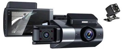 Zdjęcie produktu dla Dashcam z potrójnym obiektywem, rozdzielczość 1080P HD, z funkcją noktowizji i monitorowaniem parkowania