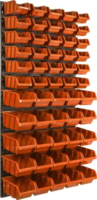Obrázek produktu pro Nástěnný panel na nářadí 58 x 117 cm s 55 ks. Krabic závěsný Oranžové a Černé Boxy plastová