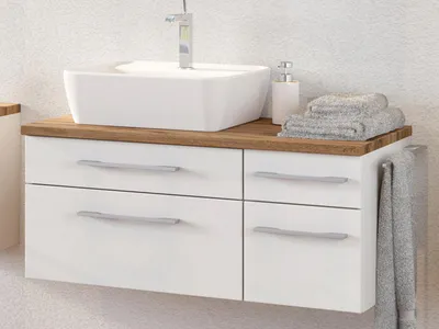 Produktbild von Waschtisch Badschrank Handwaschplatz Unterschrank Waschplatz Badmöbel "Davos V" Weiß/Weiß-Matt Weiß/Weiß-Matt