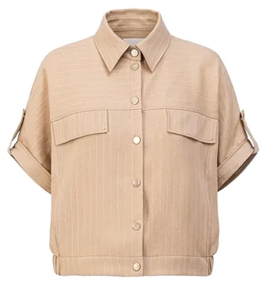 Produktbild von Blusenjacke Emi mit kurzen Ärmeln, überschnittenen Schultern und klassischem Hemdkragen, Gr. 44, caramel