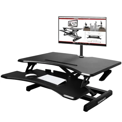 Produktbild von Duronic DM05D16 Workstation | Sitz-Steh Schreibtisch | Monitorhalterung | Stehpult | Computertisch | Stand-Up Arbeitsplatz für Monitor | Tastatur | Maus | Notizen - Höhenverstellbar von 12 bis 43 cm