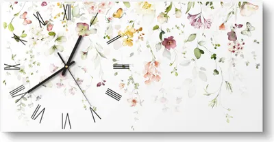 Produktbild von DEQORI Glasuhr 60x30 cm Römisch 'Zarte Blütenpracht' Wanduhr Glas Uhr Design leise Küchenuhr