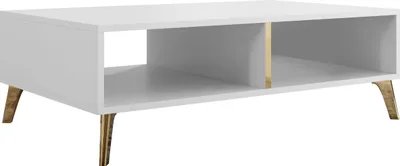 Produktbild von MIRJAN24 Couchtisch Picru, Kaffeetisch, Wohnzimmer Tisch, Stilvoll Kollektion (Farbe: Weiß / Weiß + Gold)