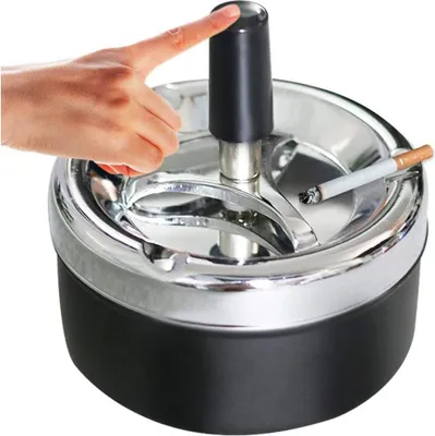 Obrázek produktu pro Obří moderní otočný popelník, větrný popelník, kov / chrom / černá barva průměr cca 14 mm