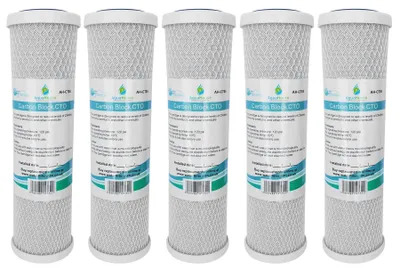 Productafbeelding van Waterfilterpatroon - Kokosnootkool - 10 inch - 5 micron - Set van 5