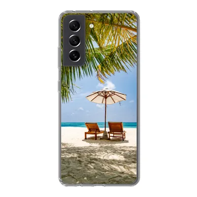 Produktbild von MuchoWow® Handyhülle Schutzhülle Hülle für Samsung Galaxy S21 FE Strandkorb - Sonnenschirm - Palme Silikon Softcase Handy Hülle - Mobiltelefonhülle