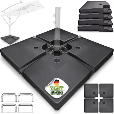 Produktbild von tillvex® Sonnenschirmständer Anthrazit 90 Liter / 120 kg – 4-teilig für Ampelschirm inkl. Metallverbinder | Schirmgewicht befüllbar mit Wasser oder Sand | Schirmständer Ampelschirmständer wetterfest