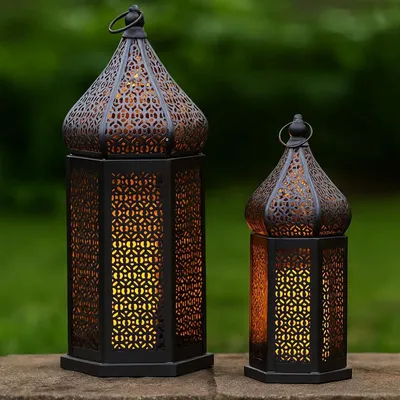 Immagine prodotto di Set di 2 lanterne decorative in stile marocchino, adatte per l'uso esterno