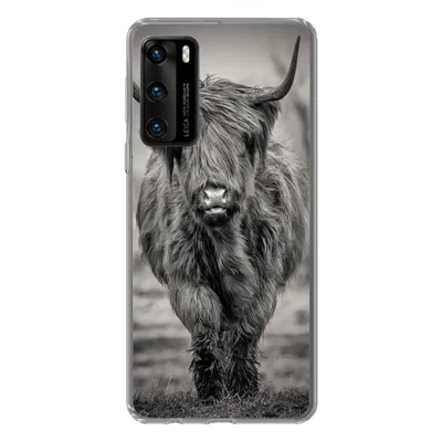Produktbild von MuchoWow® Handyhülle Schutzhülle Hülle für Huawei P40 Schottischer Highlander - Schwarz und Weiß Silikon Softcase Handy Hülle - Handytasche
