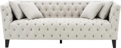Produktbild von Casa Padrino Luxus Chesterfield Wohnzimmer Sofa mit 4 Kissen Sandfarben / Schwarz 217 x 92 x H. 78 cm - Luxus Möbel
