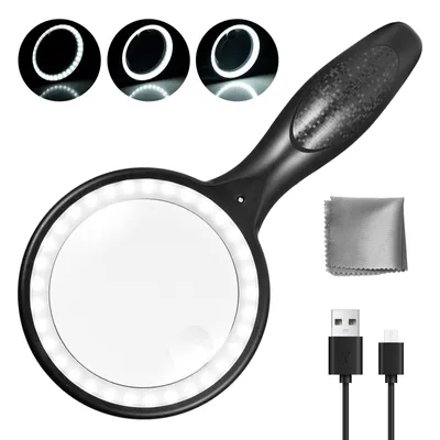 Image de Loupe grossissante avec lumière, 33 LEDs 30x pour loupe éclairante USB rechargeable avec lumière