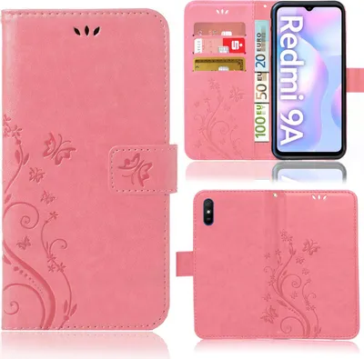 Produktbild von Handy Tasche für Xiaomi Redmi 9A Xiaomi Redmi 9i Xiaomi Redmi 9AT Schutz Hülle Handyhülle mit Blumenmuster Klapp Hülle mit Standfunktion und Kartenfächer Rosa