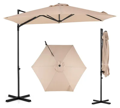 Image de COSTWAY, parasol de diamètre 270 cm, parasol suspendu rotatif à 360°, parasol de jardin avec protection UV, idéal pour les marchés, les terrasses et les jardins, couleur beige