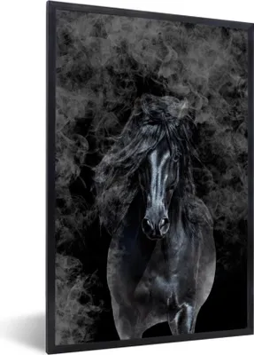 Produktbild von MuchoWow® MuchoWow® Gerahmtes Poster Pferd - Schwarz - Smoke 40x60 cm - Poster mit zchwarzem Bilderrahmen - Papierdruck - Wandbilder