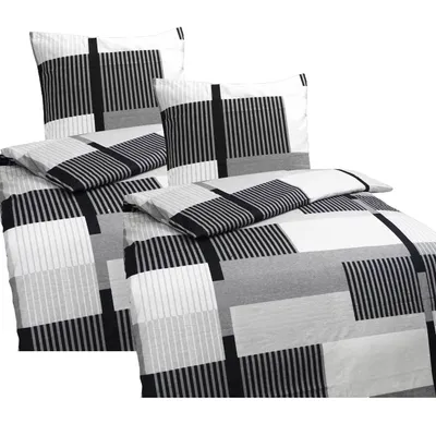 Produktbild von Hochwertige Biber Bettwäsche Baumwolle Grafisch 155x220 80x80: 4tlg. / Grau
