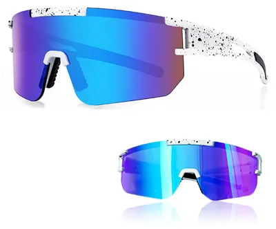 Immagine prodotto di Occhiali da sport polarizzati, con protezione UV400, bianchi e blu, ideali per attività sportive all'aperto