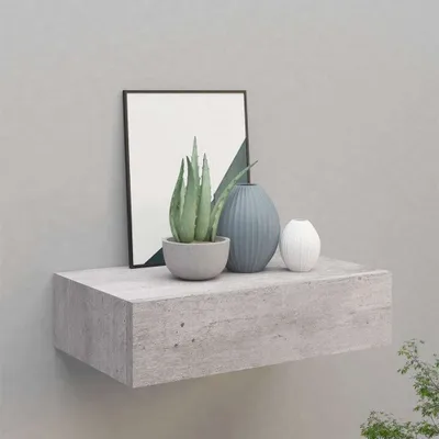 Image de Maison Exclusive - Étagère murale avec tiroir, gris béton, 40 x 23,5 x 10 cm, MDF