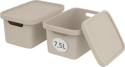Produktbild von Plastard Boxen 7,5 L, 2er-Set, stapelbar, BPA-frei, Beige, mit Deckel