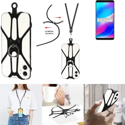 Produktbild von K-S-Trade 3in1 Handykette Handyband Handykordel Halsband Smartphone-Ring Handy-Ring kompatibel mit Blackview Max 1 Fingerhalterung Handyring