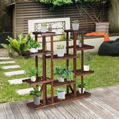 Image de Étagère en bois pour plantes - 9 niveaux - Support à fleurs - 125 x 25 x 114 cm - Pour intérieur et extérieur