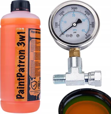 Obrázok produktu pre Rosfix Lineárny Manometer pre Lakovací Prístroj s 1/4”” T-kusom + Čistiaca a Údržbová Kvapalina PaintPatron 3v1 1L pre Lakovací Prístroj