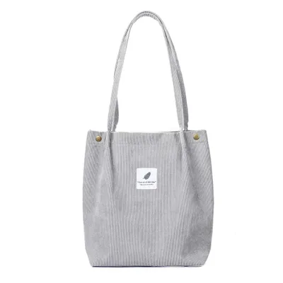 Produktbild von Damen Cord Shopper Tasche in Hellgrau – Große Umhängetasche, Schultertasche, Handtasche, Tragetasche - Hellgrau