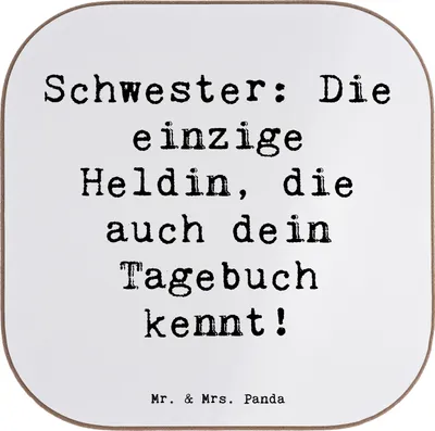 Produktbild von Mr. & Mrs. Panda Tischuntersetzer Spruch Schwester Heldin - Weiß - Geschenk, Schwesterbeziehung, Geschwister, Teeuntersetzer, Familie, Verwandte, gläseruntersetzer