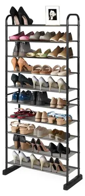 Image de Étagère à chaussures - 10 étages - Pour 30 paires - Étagères amovibles - Structure métallique et PP - Peu encombrante - Noir