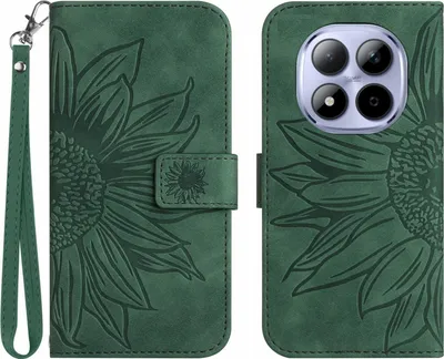 Produktbild von Xiaomi Redmi Note 15 Pro 5G Hülle - Coverup Sonnenblume Klapphülle mit Schlüsselband - Grün