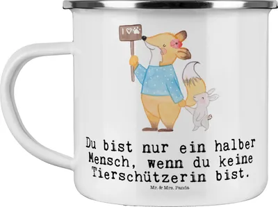 Produktbild von Mr. & Mrs. Panda wandertasse Tierschützerin Herz - Weiß - Geschenk, Emaille Becher, Kaffeepott, Tasse, Teetasse, Pott