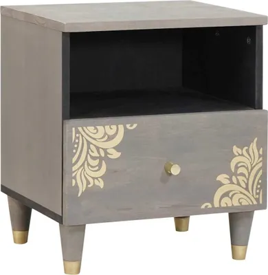 Produktbild von Nachttisch mit Schubladen Grau 40 x 33 x 46 cm Massivholz Mango