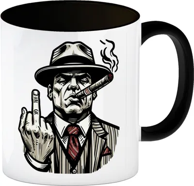 Produktbild von Mittelfinger Mafiaboss Kaffeebecher in schwarz