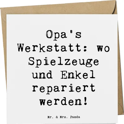 Produktbild von Mr. & Mrs. Panda Grußkarte Spruch Großeltern Werkstatt - Weiß - Geschenk, handgemacht, anlasskarte, Enkelkinder, Weisheit, doppelkarte, Klappkarte, faltkarte, Reparatur