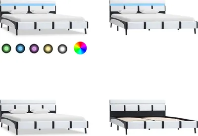 Produktbild von vidaXL Bettgestell mit LED Weiß Kunstleder 140x200 cm - Bettgestell - Bettgestelle - Bettrahmen - Bett