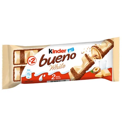 Zdjęcie produktu dla Ferrero Kinder Bueno White, Chocolate snacks, 43 g, 2387 kJ, 572 kcal, 43,6 g, 8,8 g