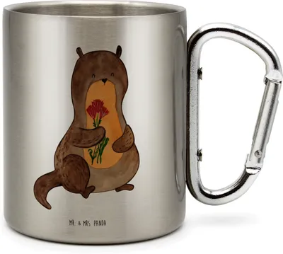 Produktbild von Mr. & Mrs. Panda Thermobecher Otter Blumenstrauß - Transparent - Geschenk, Süß, Seeotter See, Isolierbecher, Teetasse, Edelstahl-Thermobecher, Teebecher, thermotasse