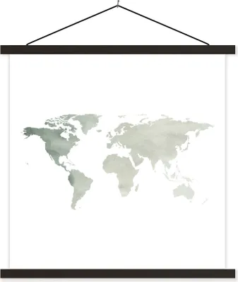 Produktbild von MuchoWow® Textilposter Weltkarte - Einfach - Grau 60x60 cm mit schwarzem Rahmen - Posteraufhänger